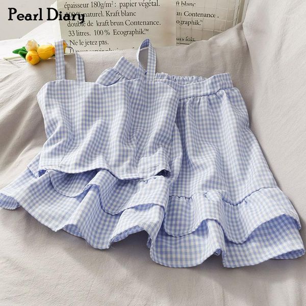pearl diary women plaid sets ladies two pieces back smocked spaghetti crop and ruffle mini skirts female summer sweet piece dress, White
pearl diary women plaid sets ladies two pieces back smocked spaghetti crop and ruffle mini skirts female summer sweet piece dress, White