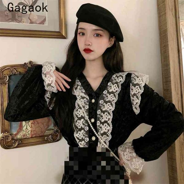 women preppy style blouse spring autumn solid lace v-neck slim wild court fashion ladies french shirts 210531, White
women preppy style blouse spring autumn solid lace v-neck slim wild court fashion ladies french shirts 210531, White