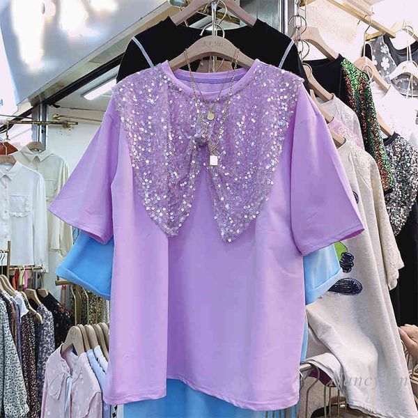 t shirt women's short sleeve t-shirt all-match bow sequined round neck loose bottoming shirt girls ladies solid color tees, White
t shirt women's short sleeve t-shirt all-match bow sequined round neck loose bottoming shirt girls ladies solid color tees, White
