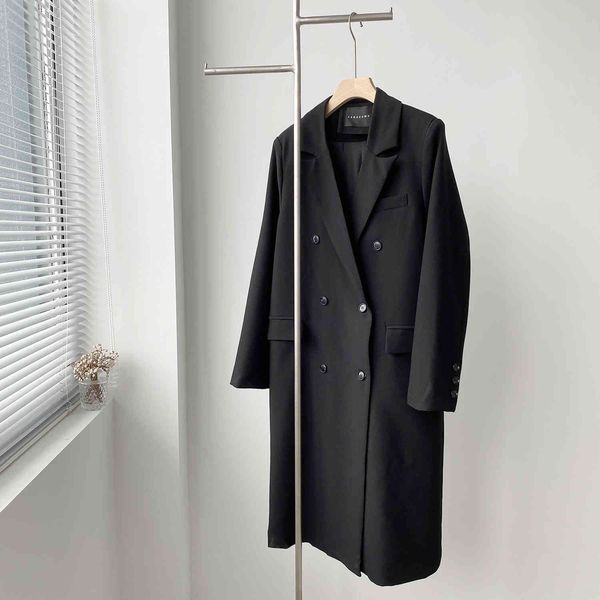 autumn elegant women black blazer sleeve loose double button winter thicken long coat jkjc, White;black
autumn elegant women black blazer sleeve loose double button winter thicken long coat jkjc, White;black