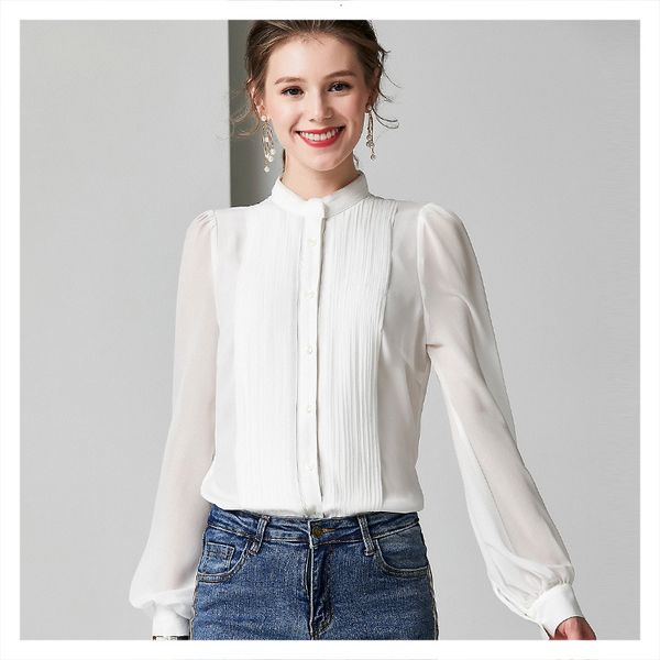 blouses 2021 fashion style white silk elegant lantern sleeve stand collar all-match shirt
blouses 2021 fashion style white silk elegant lantern sleeve stand collar all-match shirt