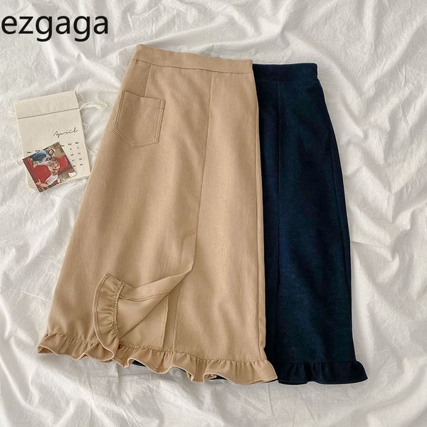ezgaga a-line long skirt high waist khaki ruffles split elegant office ladies workwear casual spring autumn women skirt 210430, Black
ezgaga a-line long skirt high waist khaki ruffles split elegant office ladies workwear casual spring autumn women skirt 210430, Black