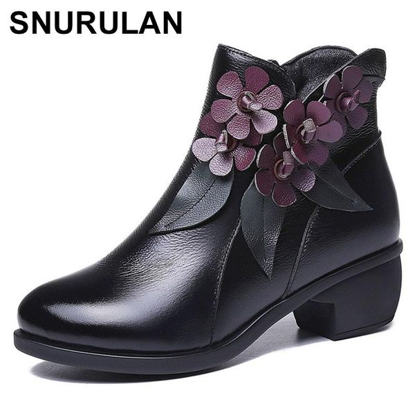boots snurulan autumn winter women vintage flowers round toe genuine leather thick heel warm ankle for shoes, Black
boots snurulan autumn winter women vintage flowers round toe genuine leather thick heel warm ankle for shoes, Black