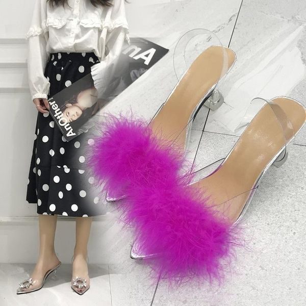 women's shoes europe and america elegant feather transparent high heels pointed sandals women, Black
women's shoes europe and america elegant feather transparent high heels pointed sandals women, Black