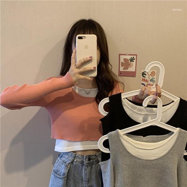 autumn style charade black knitted short chic hong kong flavor sense of design long sleeve mock two-piece t-shirt femal1, White
autumn style charade black knitted short chic hong kong flavor sense of design long sleeve mock two-piece t-shirt femal1, White