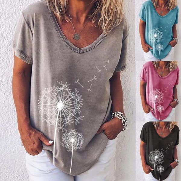 women's t-shirt 2021 shirt fashion women short sleeve v neck dandelions print loose hem irregularity female, White
women's t-shirt 2021 shirt fashion women short sleeve v neck dandelions print loose hem irregularity female, White