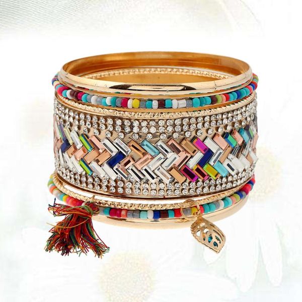 bangle bohemia multi color stackable tassels bracelet set rhinestone flower leaf feather pendant, Black
bangle bohemia multi color stackable tassels bracelet set rhinestone flower leaf feather pendant, Black