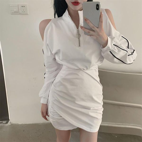 casual dresses lucyever half zipper off-shoulder women korean stand collar slim mini dress woman mix color long sleeve 2021, Black;gray
casual dresses lucyever half zipper off-shoulder women korean stand collar slim mini dress woman mix color long sleeve 2021, Black;gray