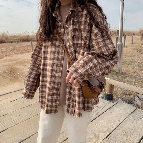 women's blouses & shirts casual shirt korean style loose and wild retro plaid blouse, White
women's blouses & shirts casual shirt korean style loose and wild retro plaid blouse, White