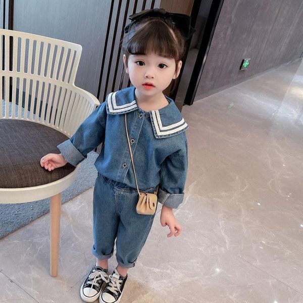 clothing sets autumn girls' denim navy long sleeved large lapel sleeve + trousers casual baby kids children clothes suit, White
clothing sets autumn girls' denim navy long sleeved large lapel sleeve + trousers casual baby kids children clothes suit, White