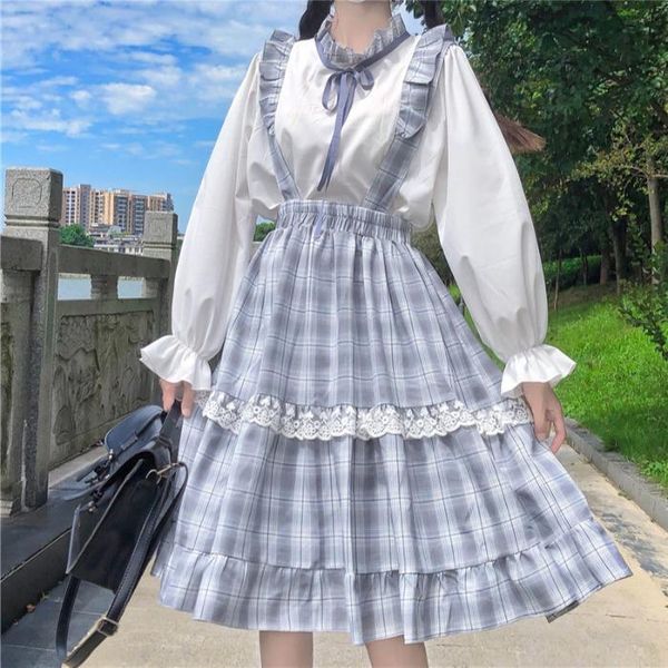 women's plaid lace embroidery strap skirt girls spring autumn 2021 japanese high waist sweet sleeveless college style skirts, Black
women's plaid lace embroidery strap skirt girls spring autumn 2021 japanese high waist sweet sleeveless college style skirts, Black