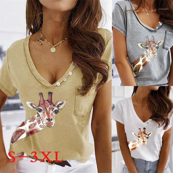 women's t-shirt v neck button streetwear t shirt women casual summer short sleeve blusa pullover animal print office lady pocket shirt, White
women's t-shirt v neck button streetwear t shirt women casual summer short sleeve blusa pullover animal print office lady pocket shirt, White