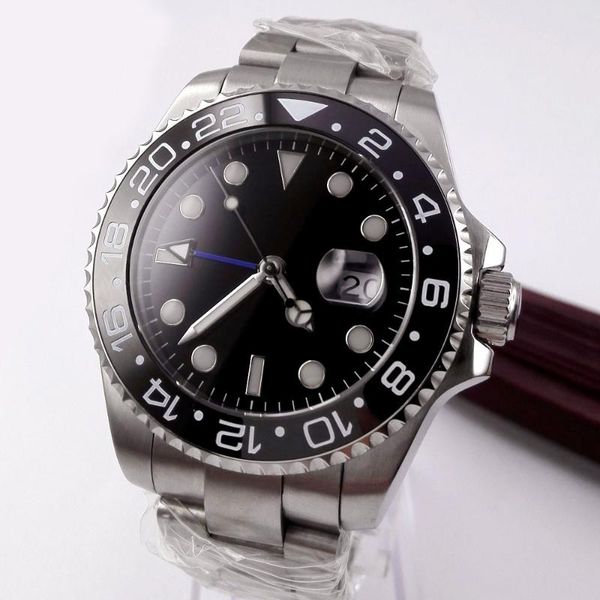 wristwatches 40mm sterile black dial sapphire glass date luminous ceramic bezel steel bracelet blue gmt automatic movement men's watch, Slivery;brown
wristwatches 40mm sterile black dial sapphire glass date luminous ceramic bezel steel bracelet blue gmt automatic movement men's watch, Slivery;brown