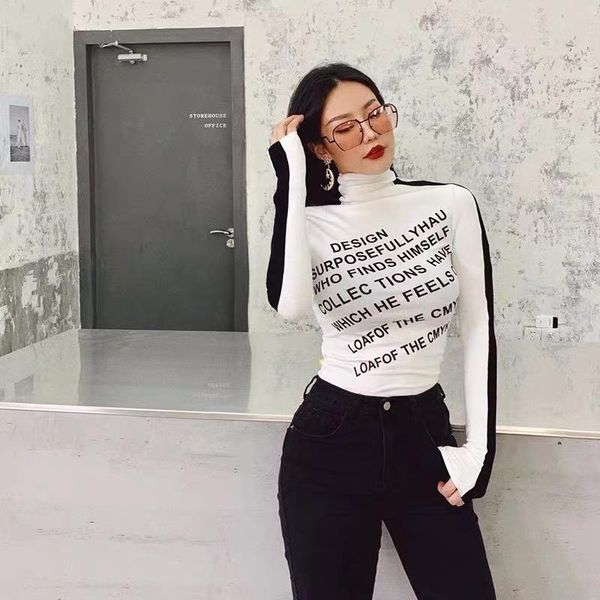 casual letter print women's high neck black and white contrast bottoming with long sleeves in autumn winter shirt s614 t-shirt
casual letter print women's high neck black and white contrast bottoming with long sleeves in autumn winter shirt s614 t-shirt
