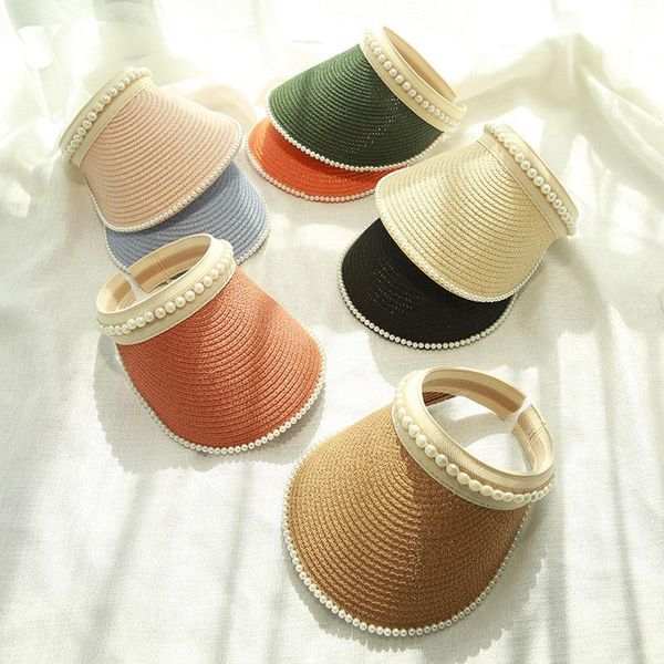 wide brim hats fashion womens cap handmade straw weaving raffia sun visors pearl woman hat beach panama travel designer caps, Blue;gray
wide brim hats fashion womens cap handmade straw weaving raffia sun visors pearl woman hat beach panama travel designer caps, Blue;gray