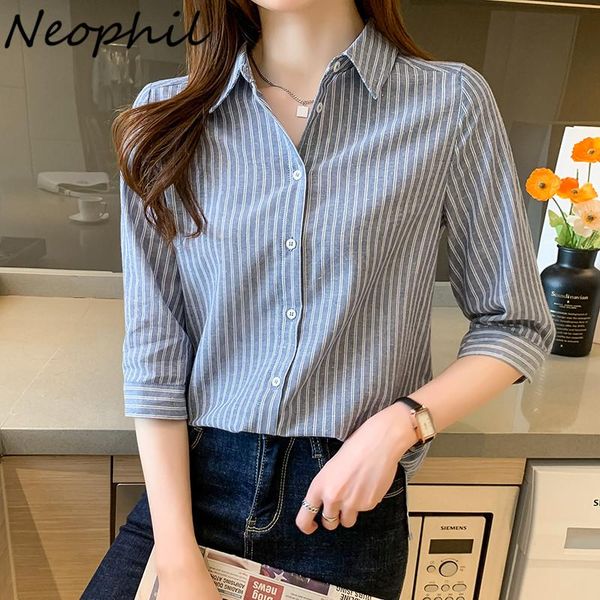 women's blouses & shirts neophil cotton office lady blue striped women 2021 summer vintage button up turn down collar lapel blusa femme, White
women's blouses & shirts neophil cotton office lady blue striped women 2021 summer vintage button up turn down collar lapel blusa femme, White
