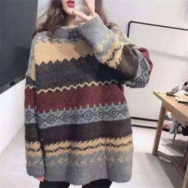 pullovers women vintage loose casual sweaters geometric retro lazy female harajuku korean style womens ulzzang chic 210519, White;black
pullovers women vintage loose casual sweaters geometric retro lazy female harajuku korean style womens ulzzang chic 210519, White;black