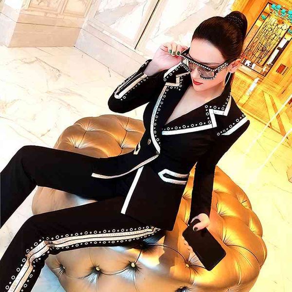 women's two piece pants suit spring temperament women's wear set woman 2 pieces fashion foreign style slim waist lapel coat two pi, White
women's two piece pants suit spring temperament women's wear set woman 2 pieces fashion foreign style slim waist lapel coat two pi, White