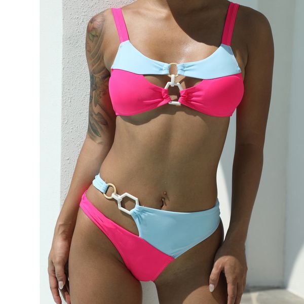 2021 pink blue splicing bandeau bikini women swimwear female swimsuit hollow out bikini set bather bathing suit swim ladying
2021 pink blue splicing bandeau bikini women swimwear female swimsuit hollow out bikini set bather bathing suit swim ladying