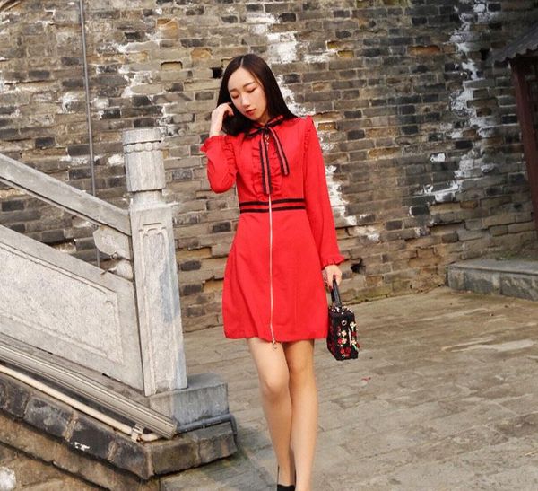 casual dresses sale women elegant bow collar patchwork female zipper dress red s184, Black;gray
casual dresses sale women elegant bow collar patchwork female zipper dress red s184, Black;gray