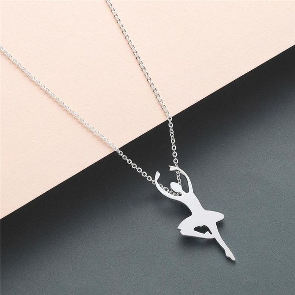 pendant necklaces ballet dancer trendy style stainless steel jewellery women figure, Silver 
pendant necklaces ballet dancer trendy style stainless steel jewellery women figure, Silver