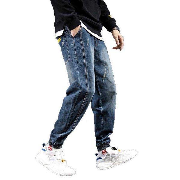 jeans harem denim joggers hip hop casual trousers loose baggy jeans pants men clothing, Blue