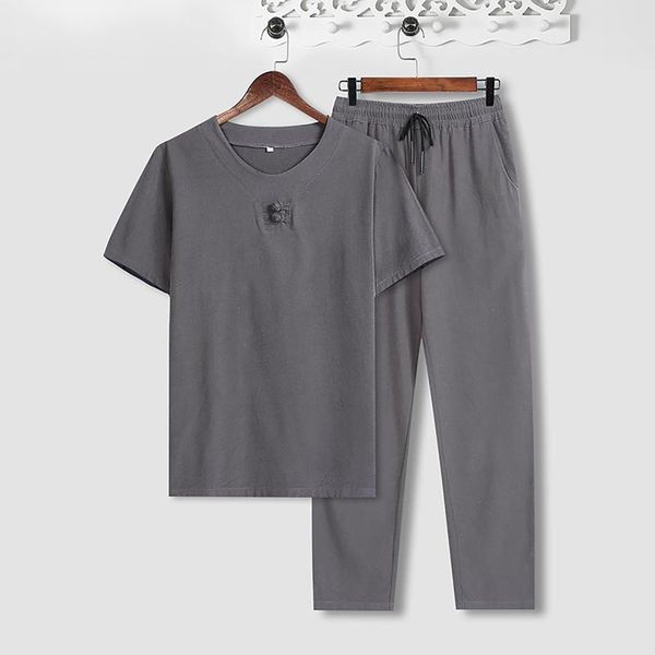 men's tracksuits summer solid color retro cotton linen short-sleeved o-neck t-shirt loose drawstring pants two-piece suit comfortable, Gray
men's tracksuits summer solid color retro cotton linen short-sleeved o-neck t-shirt loose drawstring pants two-piece suit comfortable, Gray