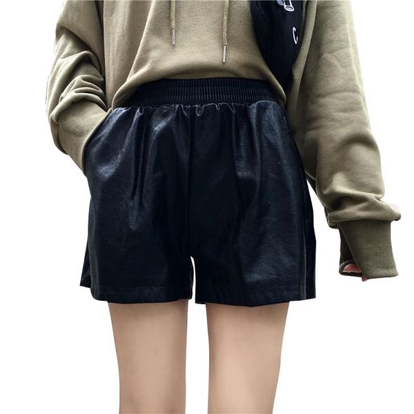 women's shorts 2021 autumn winter women pu leather female casual large size wide leg elastic high waist short pants plus d43, White;black
women's shorts 2021 autumn winter women pu leather female casual large size wide leg elastic high waist short pants plus d43, White;black