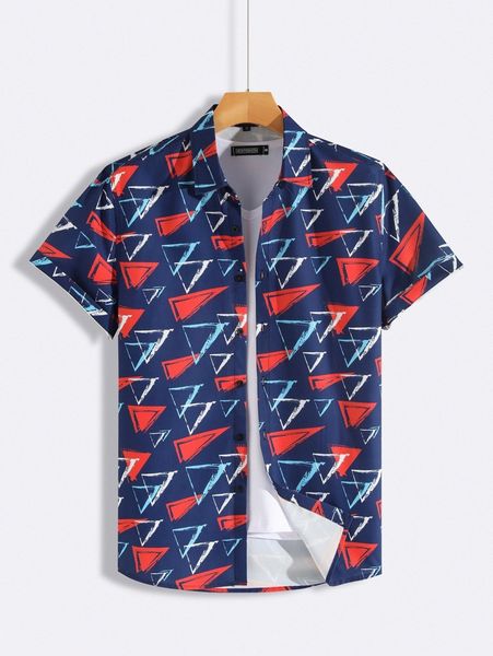 men random geo print shirt without tee c35y#, White;black 
men random geo print shirt without tee c35y#, White;black