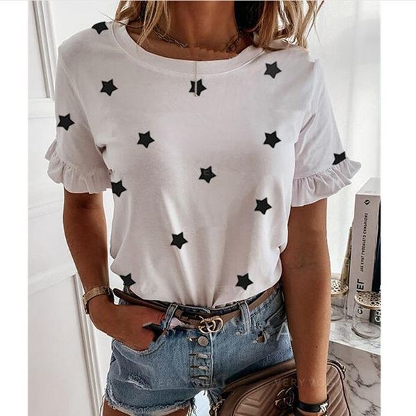 women's t-shirt summer 2021 european and american female star print short-sleeved casual fashion top, White
women's t-shirt summer 2021 european and american female star print short-sleeved casual fashion top, White