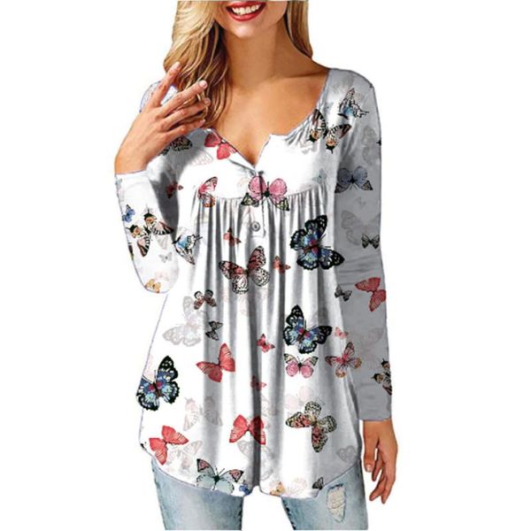 women's t-shirt women long sleeve summer button v neck butterfly print t shirt beach casual loose vintage floral shirts camisas muj, White
women's t-shirt women long sleeve summer button v neck butterfly print t shirt beach casual loose vintage floral shirts camisas muj, White