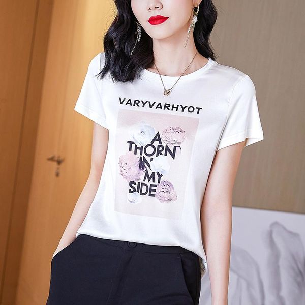 women's t-shirt summer korean fashion silk t-shirts for women flowers vintage satin short sleeves plus size office lady shirts, White
women's t-shirt summer korean fashion silk t-shirts for women flowers vintage satin short sleeves plus size office lady shirts, White