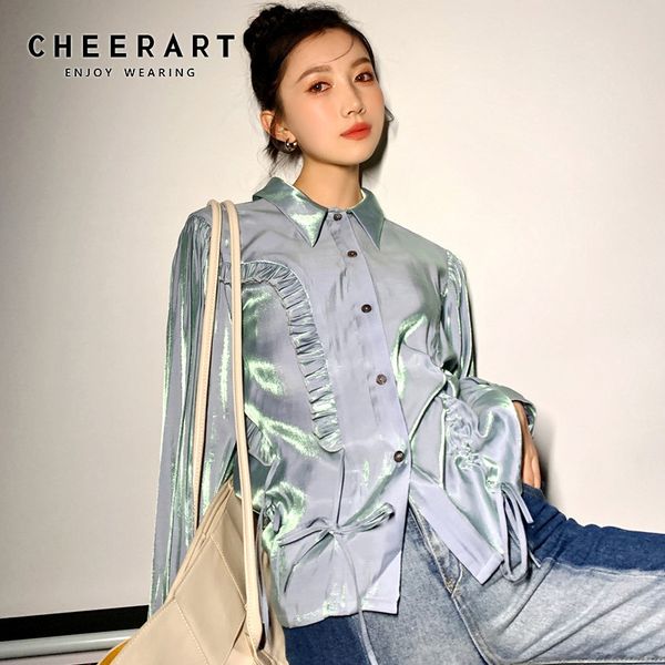 polarized light fashion women satin and bloues ruffles long sleeve button up shirt puff 210427, White
polarized light fashion women satin and bloues ruffles long sleeve button up shirt puff 210427, White
