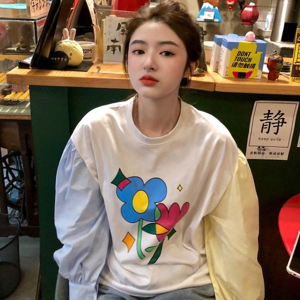 women's t-shirt spring autumn woman fashion patchwork floral print long sleeve tees shirt you269, White
women's t-shirt spring autumn woman fashion patchwork floral print long sleeve tees shirt you269, White