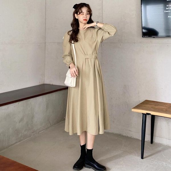 casual dresses khaki bind waist long-sleeved dress age season 2021 temperament of french designer, Black;gray
casual dresses khaki bind waist long-sleeved dress age season 2021 temperament of french designer, Black;gray