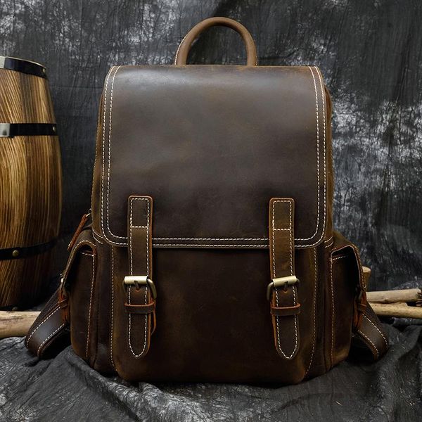 backpack luuafn vintage fashion leather original handmade bagpack men women travel students school bag genuine
backpack luuafn vintage fashion leather original handmade bagpack men women travel students school bag genuine