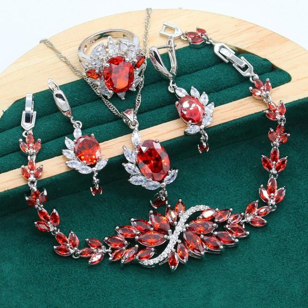 earrings & necklace luxurious wedding silver color jewelry set for women bride red zircon bracelet pendant ring gift box
earrings & necklace luxurious wedding silver color jewelry set for women bride red zircon bracelet pendant ring gift box