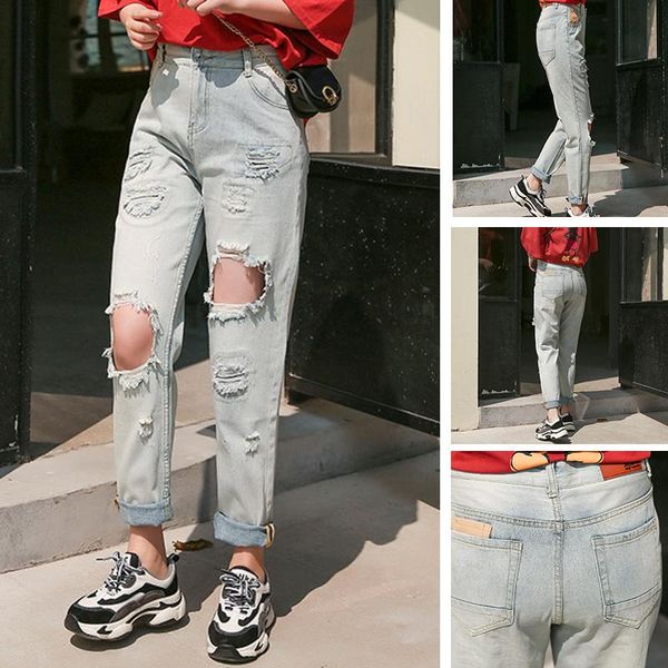 women's jeans classic ripped denim trousers autumn and winter high-quality plain, Blue
women's jeans classic ripped denim trousers autumn and winter high-quality plain, Blue