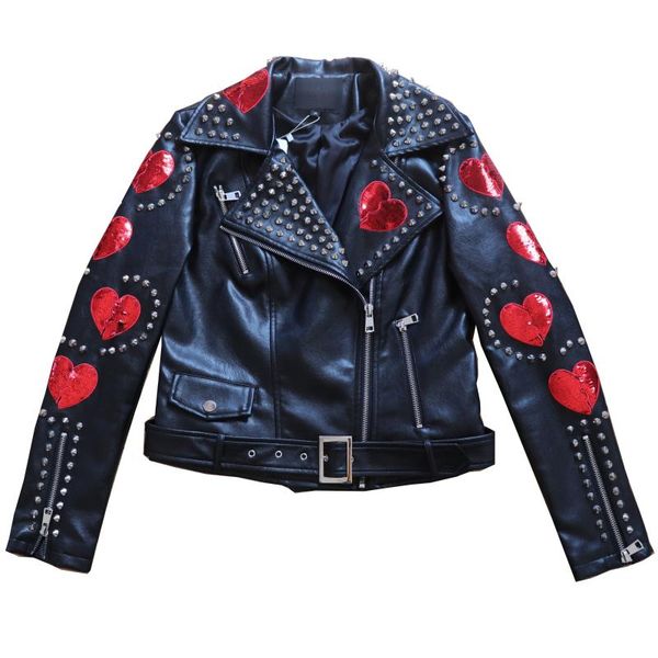 women's leather & faux fashion brand rivet beading stitching pu jacket female street style love sequins f1048 dropship, Black
women's leather & faux fashion brand rivet beading stitching pu jacket female street style love sequins f1048 dropship, Black