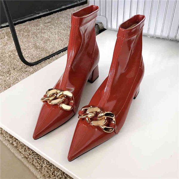 dress shoes black/orange/white patent leather women's ankle boots slip on metal chain ladies sock autumn winter j3ol
dress shoes black/orange/white patent leather women's ankle boots slip on metal chain ladies sock autumn winter j3ol