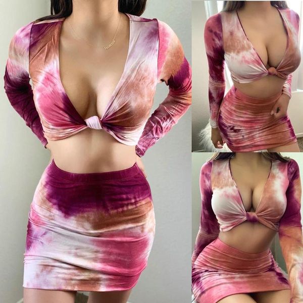 tie dye fashion long sleeve womens 2 pieces set homewear deep v suit home sleepwear short skirts outfits women's tracksuits, Gray
tie dye fashion long sleeve womens 2 pieces set homewear deep v suit home sleepwear short skirts outfits women's tracksuits, Gray