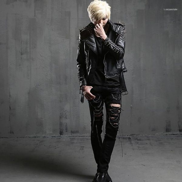 men's fur & faux pu leather mens jacket punk stage show sharpen rivets gothic outwear coat luxury slim fit studded jaqueta de co, Black
men's fur & faux pu leather mens jacket punk stage show sharpen rivets gothic outwear coat luxury slim fit studded jaqueta de co, Black
