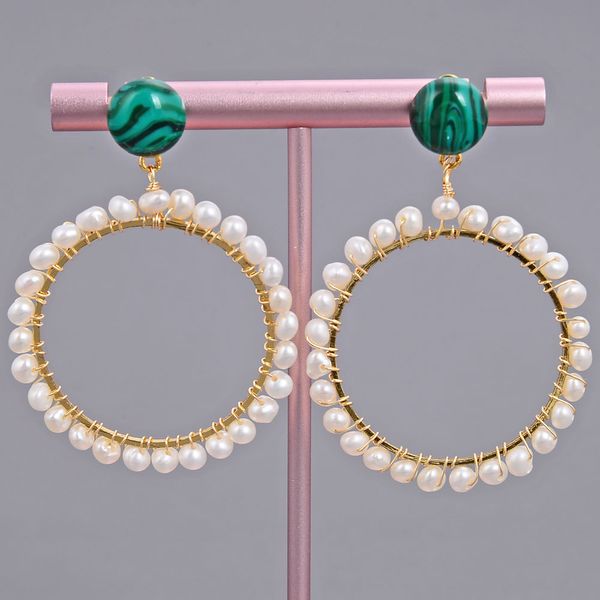 guaiguai jewelry green malachite gold color big circle hoop stud earrings handmade for women real gems stone lady fashion jewellry, Silver 
guaiguai jewelry green malachite gold color big circle hoop stud earrings handmade for women real gems stone lady fashion jewellry, Silver