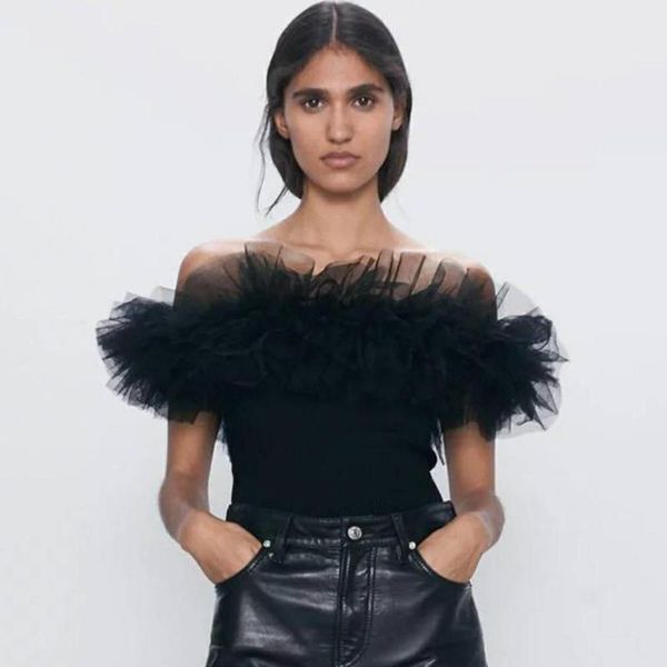 women's blouses & shirts black ruffles tulle short women summer blouse 2021 off the shoulder fashion female custom made, White
women's blouses & shirts black ruffles tulle short women summer blouse 2021 off the shoulder fashion female custom made, White