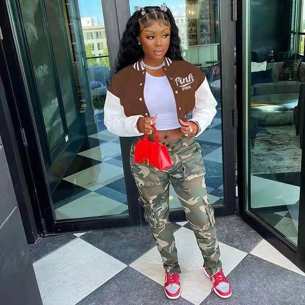 women's jackets rmsfe 2021 early autumn women fashion casual color blocking long sleeve single breasted letter embroidered baseball jac, Black;brown
women's jackets rmsfe 2021 early autumn women fashion casual color blocking long sleeve single breasted letter embroidered baseball jac, Black;brown