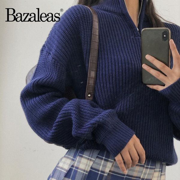 women's sweaters bazaleas streetwear turtleneck zipper sweater vintage women loose pull femme navy knitted pullover, White;black
women's sweaters bazaleas streetwear turtleneck zipper sweater vintage women loose pull femme navy knitted pullover, White;black