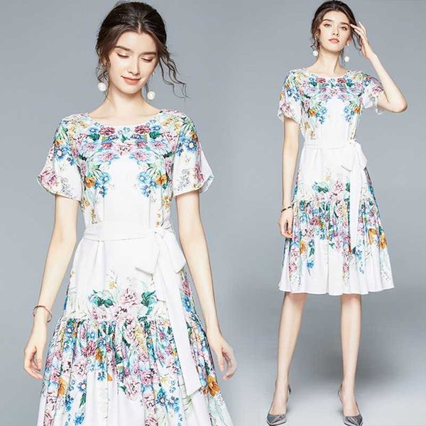 summer runway short sleeve dres's belted sashes floral print vintage elegant 210531, Black;gray
summer runway short sleeve dres's belted sashes floral print vintage elegant 210531, Black;gray