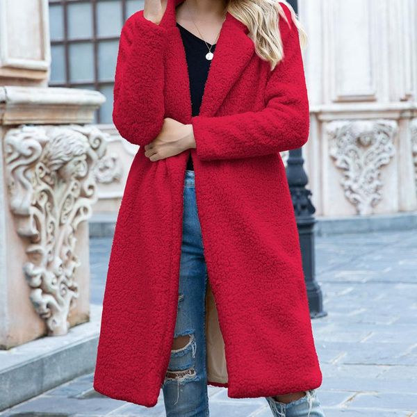 women's wool & blends winter jacket warm faux fur coat long plush teddy bear streetwear plus size overcoat fashion open front lapel out, Black
women's wool & blends winter jacket warm faux fur coat long plush teddy bear streetwear plus size overcoat fashion open front lapel out, Black