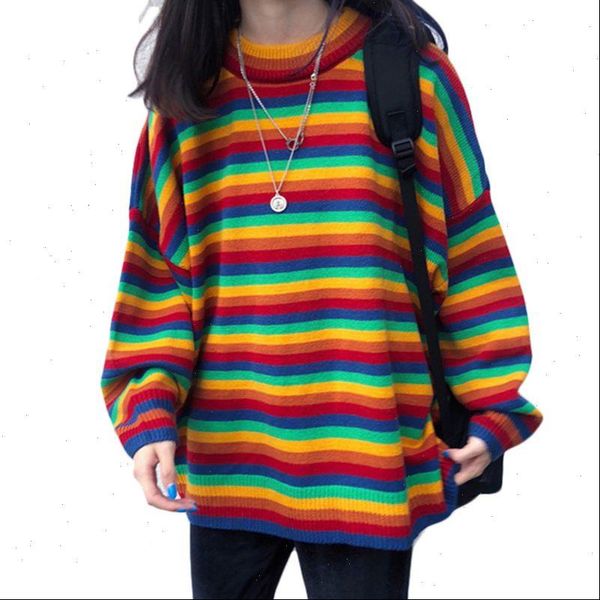 women sweater teens autumn long sleeve knit korean harajuku rainbow stripes patchwork loose jumper hip hop pullover tunic, White;black
women sweater teens autumn long sleeve knit korean harajuku rainbow stripes patchwork loose jumper hip hop pullover tunic, White;black