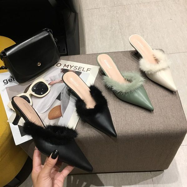 slippers summer fur shoes woman 2021 pointed toe ladies mules women's furry thin heels outside slides, Black
slippers summer fur shoes woman 2021 pointed toe ladies mules women's furry thin heels outside slides, Black